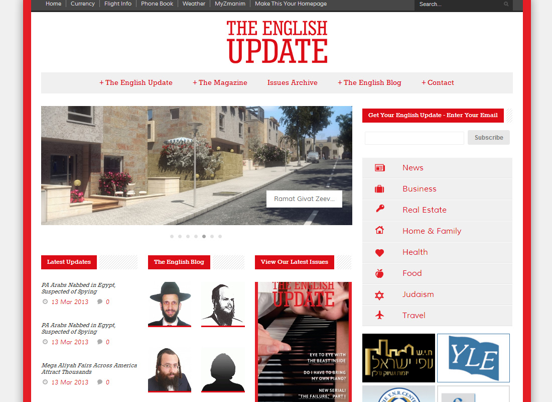 אתר למגזין English-Update המגזין הנפוץ לדוברי אנגלית

- הקמת האתר על בסיס וורדפרס
- התאמת תבנית וורדפרס לאפיון האתר ולשפה העיצובית של המותג
- הטמע