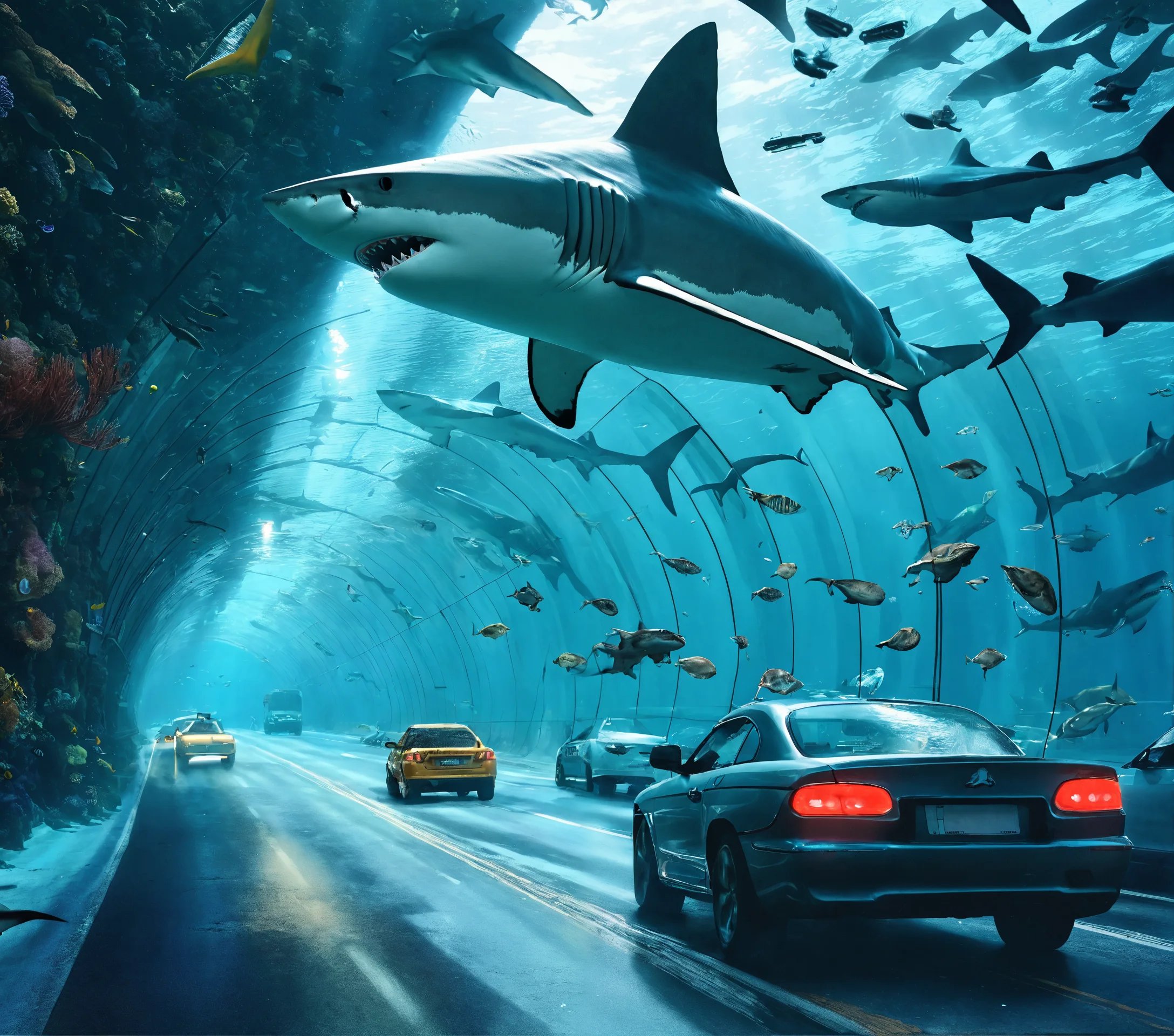 תמונה של מנהרה שקופה מתחת ים עם כריש ובמנהרה עוברי.jpg