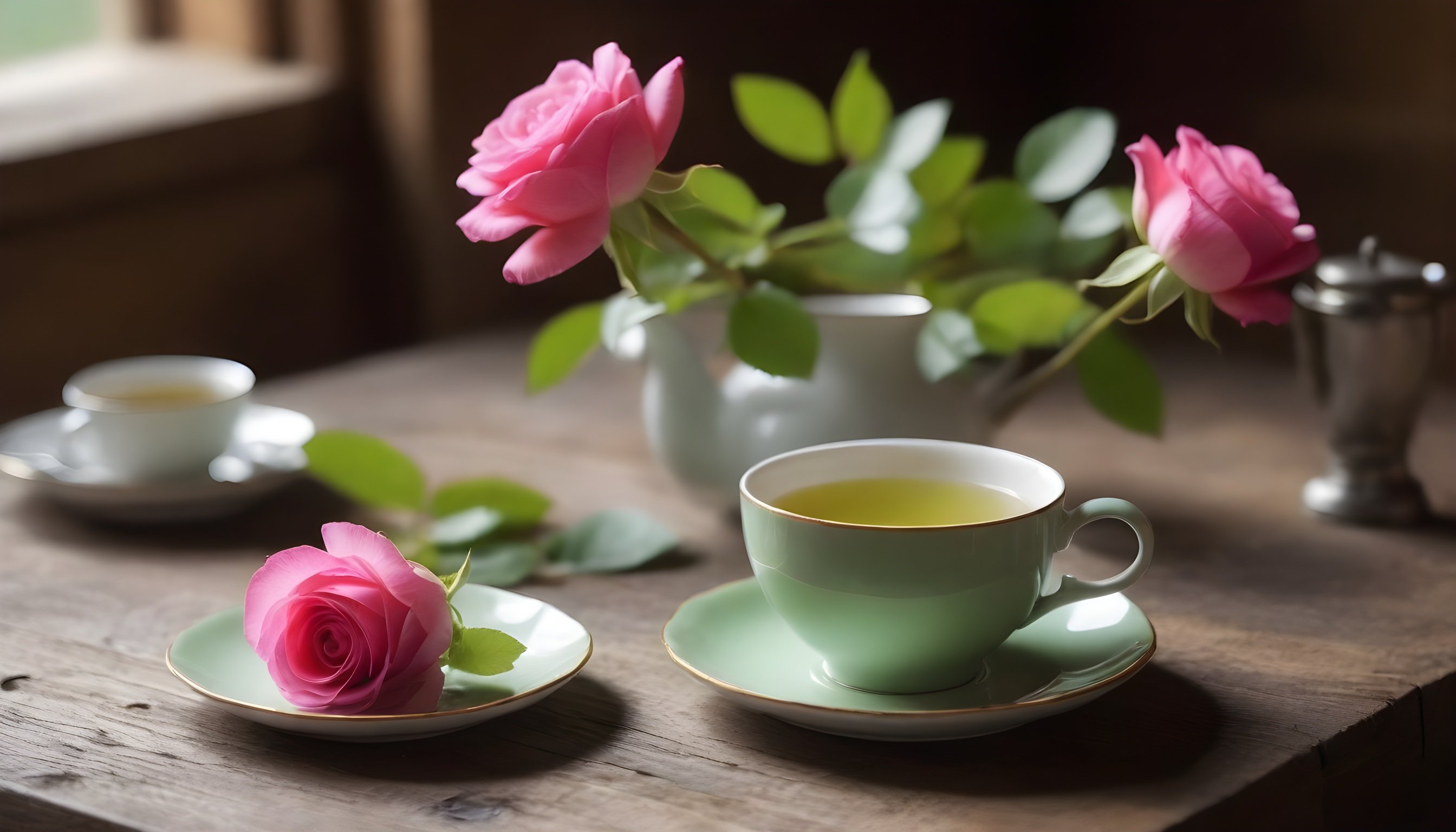 A-steaming-cup-of-green-tea--adorned-with-a-vibrant-pink-rose--sitting-on-a-rustic-wooden-tabl...jpg