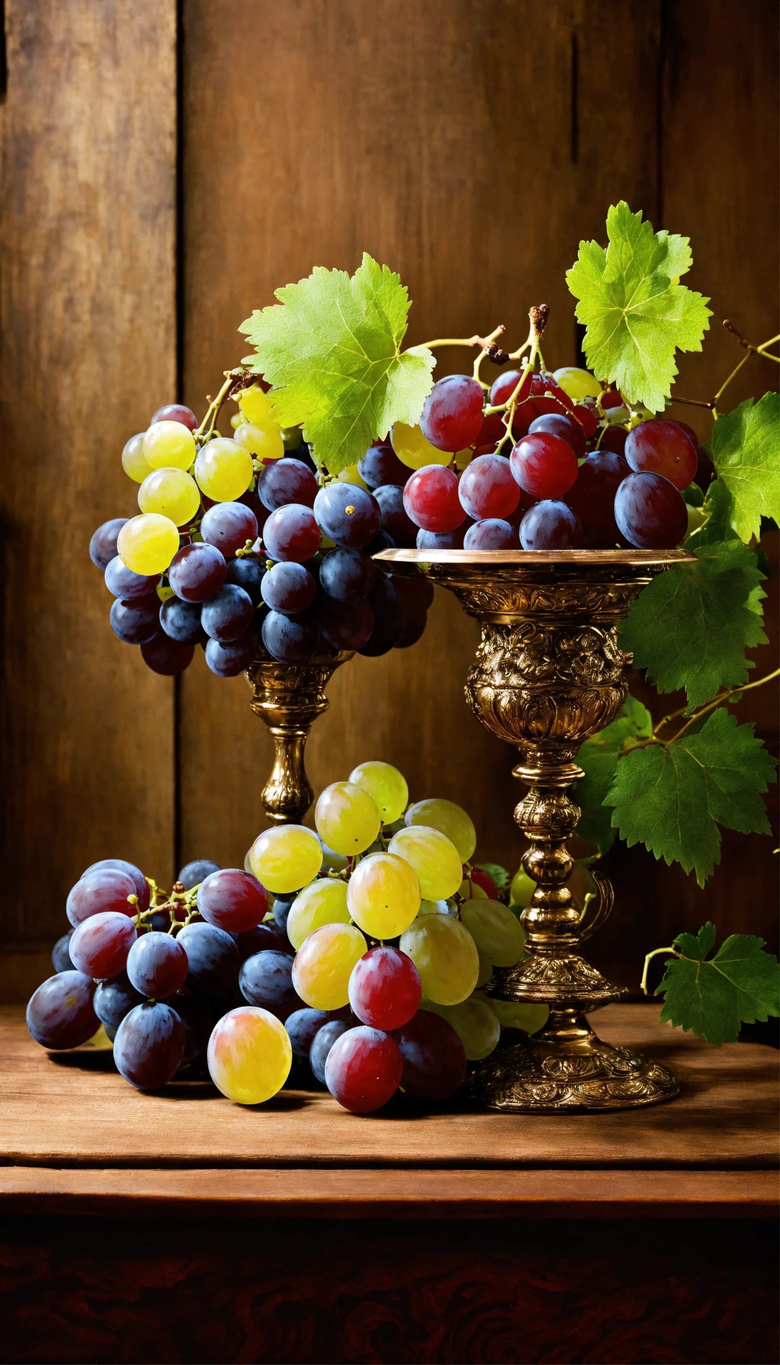 Bunches of grapes are scattered on a table.jpg