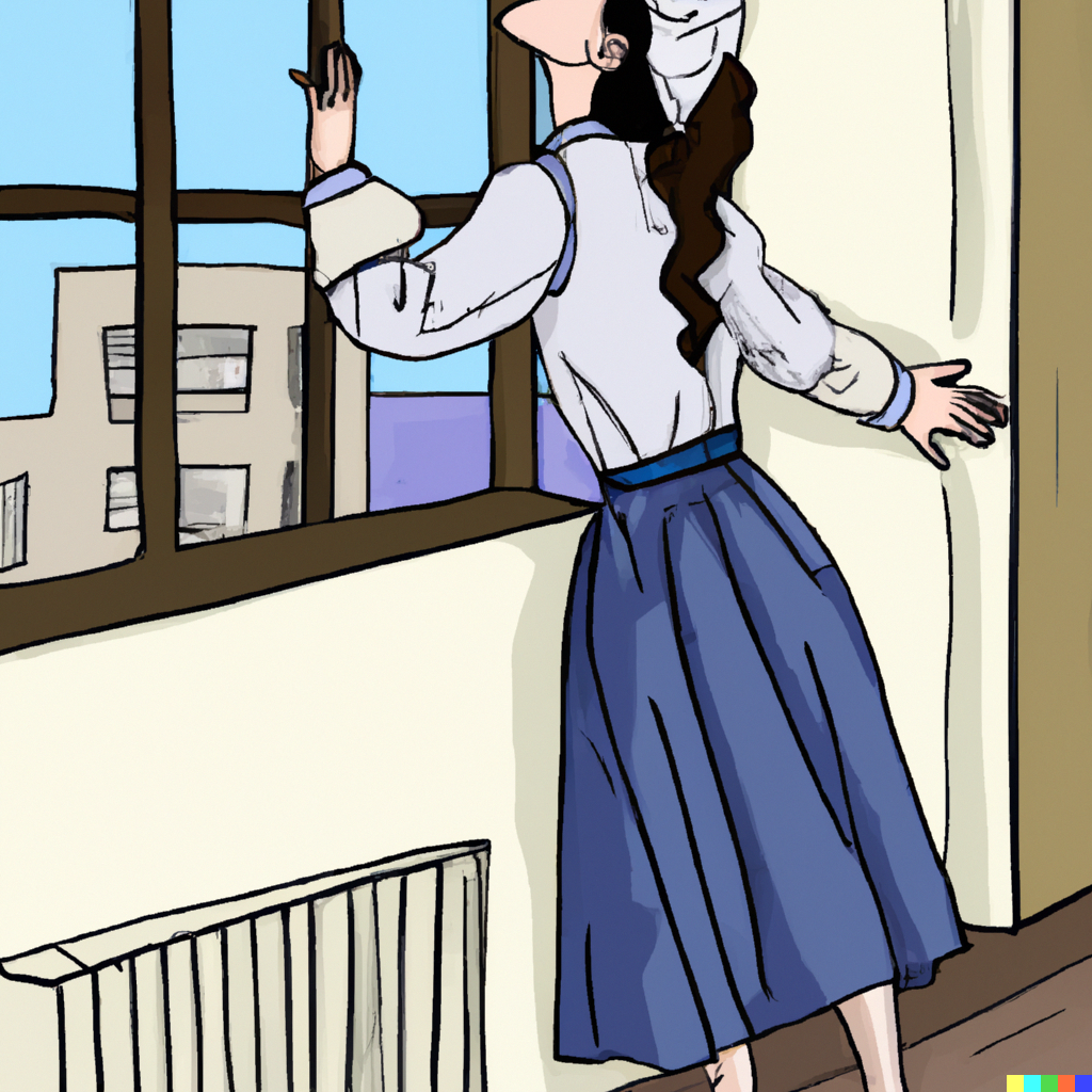 DALL·E 2022-07-31 20.49.18 - Comic illustration of an ultra-orthodox schoolgirl wearing a ligh...png
