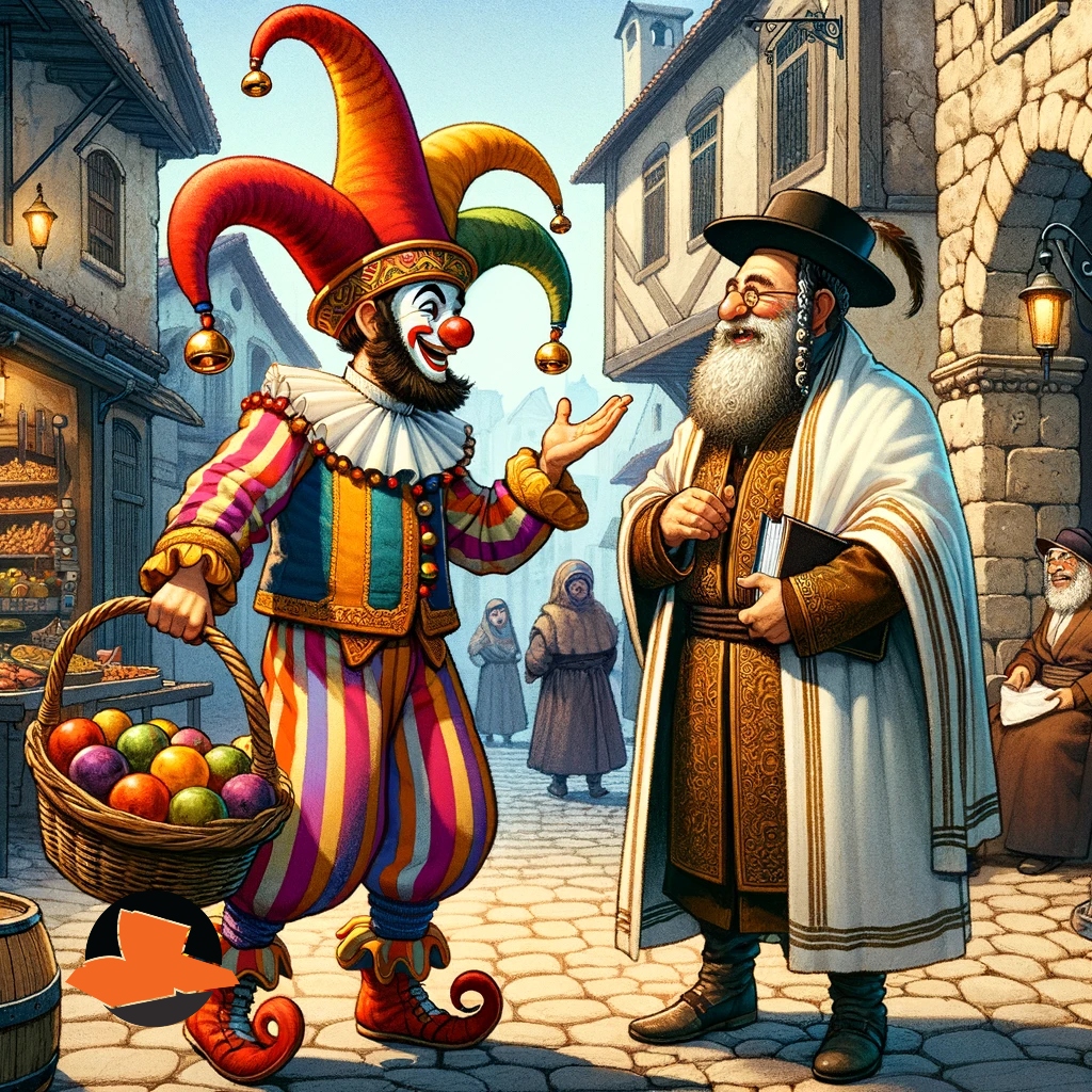 DALL·E 2024-01-30 18.08.27 - An illustration showing a traditional Jewish jester character in ...jpg