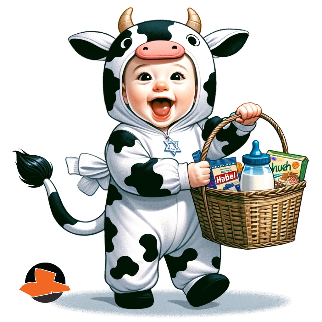 DALL·E 2024-01-30 19.22.27 - An illustration of a baby dressed in a dancing cow costume, gleef...jpg
