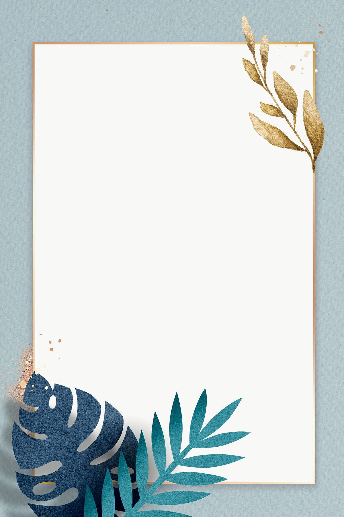 Download free png of Blue monstera leaf on a gray frame design element by Gade about leafy gol...jpg