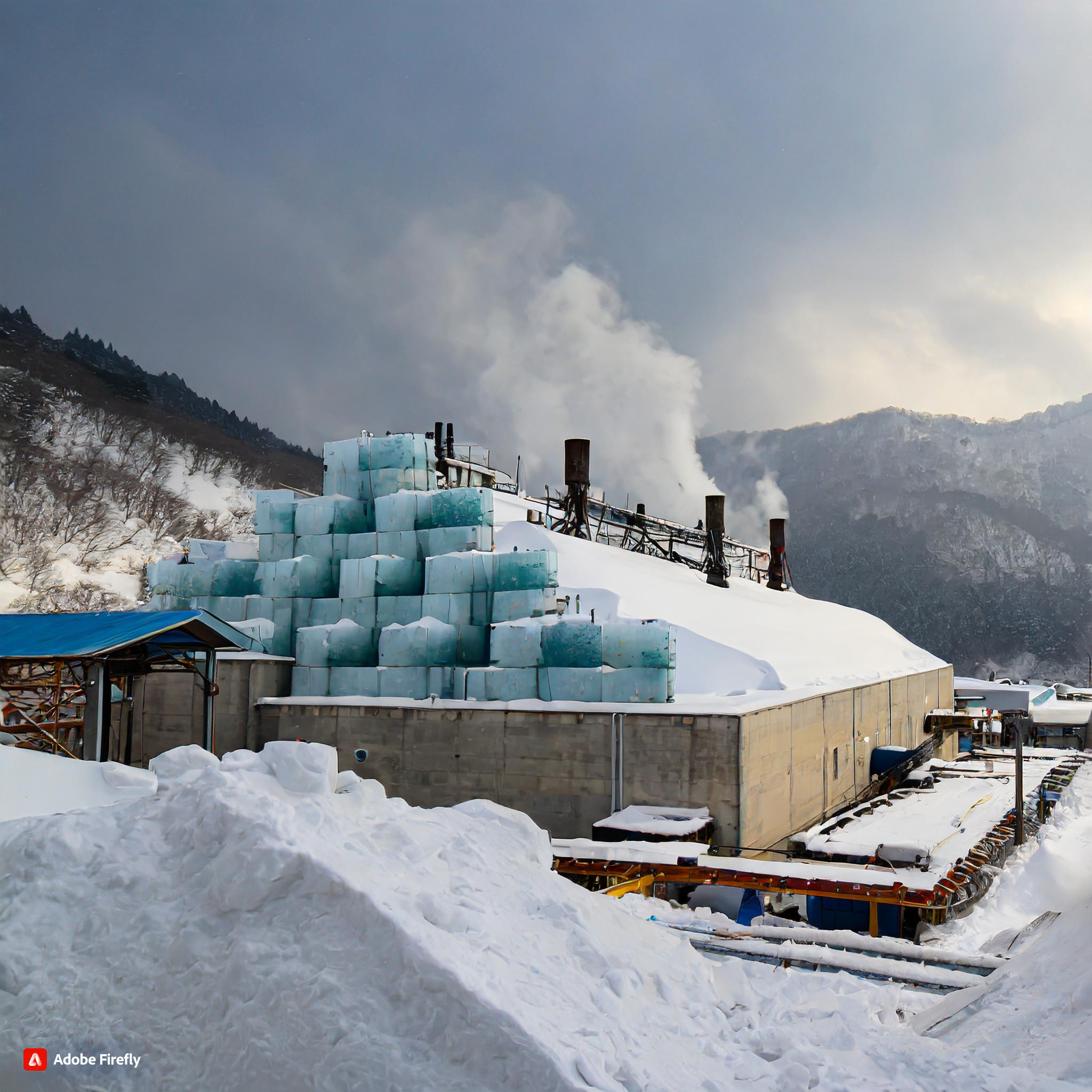 Firefly An ice brick factory is set up on top of a snowy mountain. It should be written on the...jpg