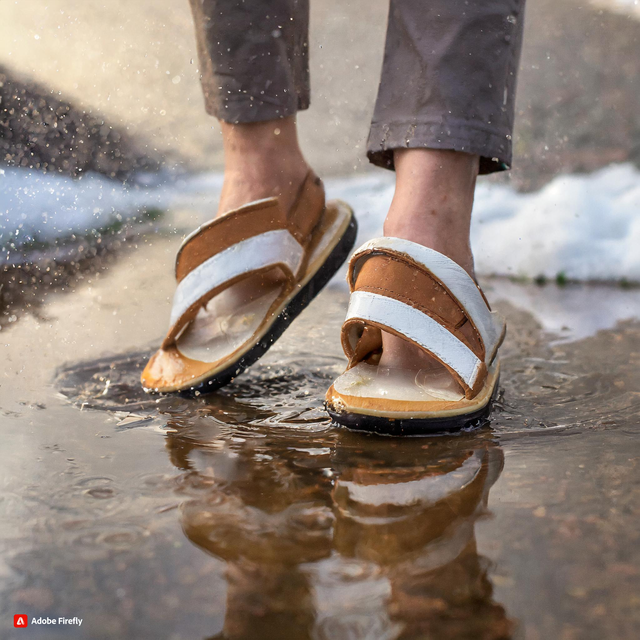 Firefly Feet in summer sandals dip in a winter puddle 90540.jpg