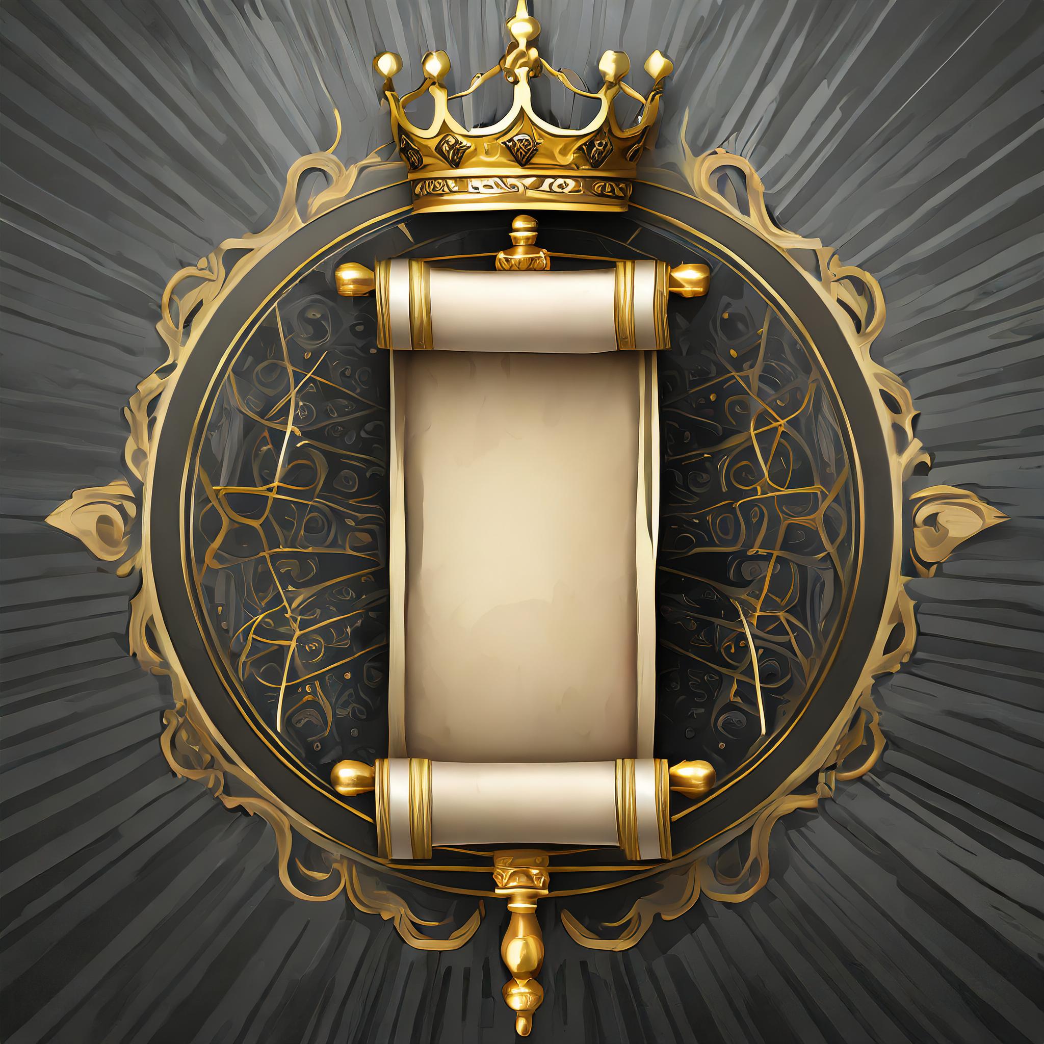 Firefly Logo of an open blank Torah scroll above the Torah scroll a crown in black gold style ...jpg