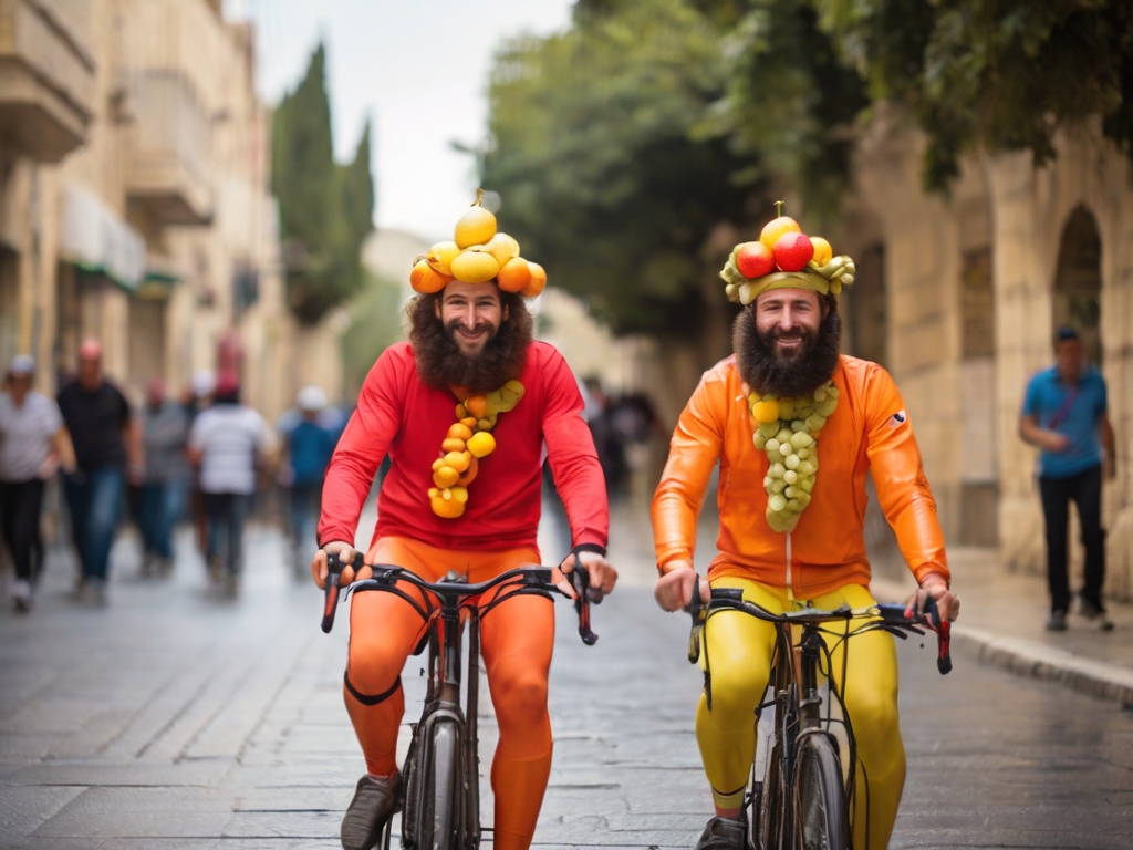 Leonardo_Diffusion_XL_Two_cyclists_in_Jerusalem_in_fruit_costu_2.jpg