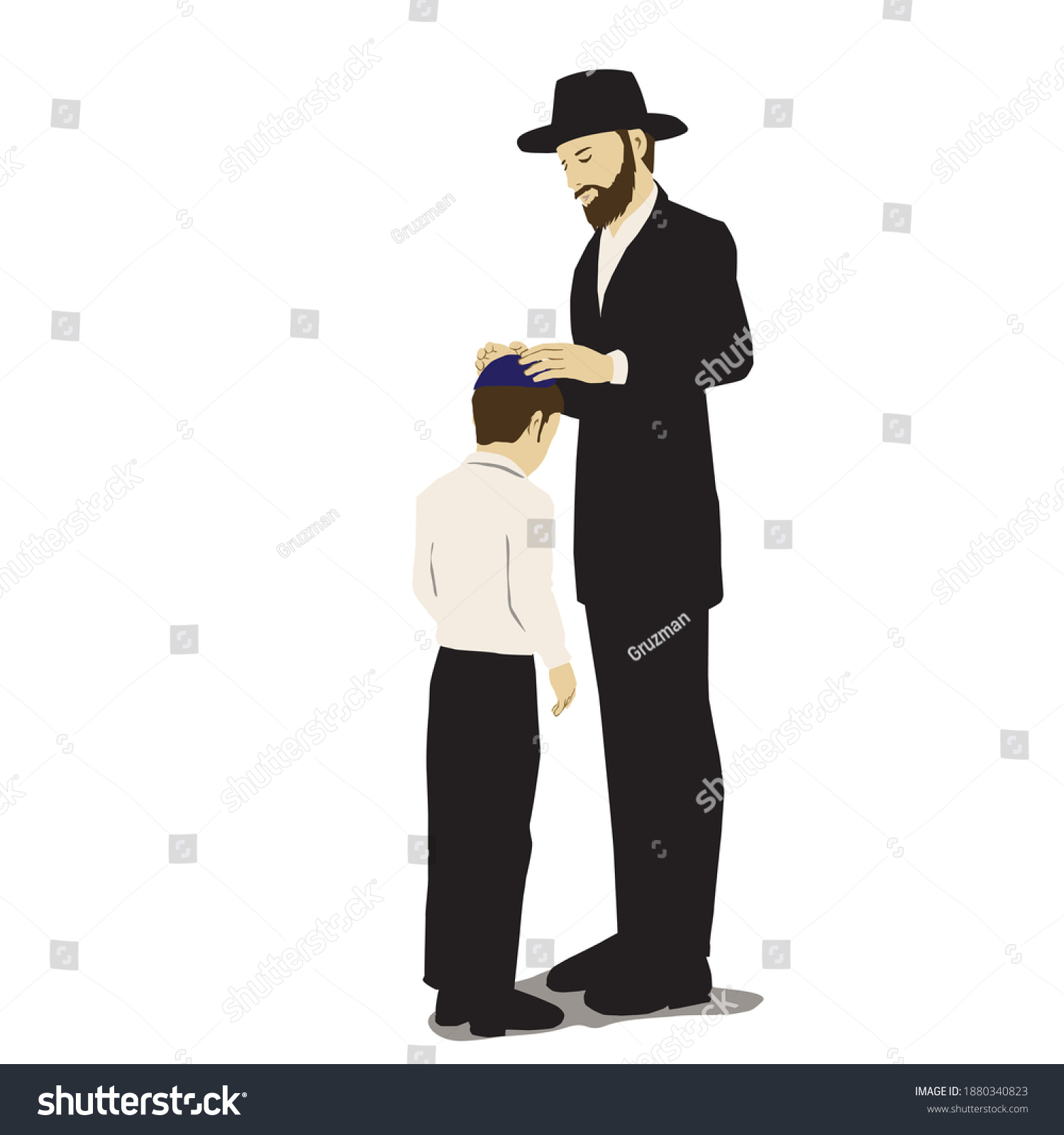 ברכת הבנים אבא מברך את בנו מנים שם ידיו על ראשו ידיים על הראש של הילד עם כיפה -1880340823.jpg