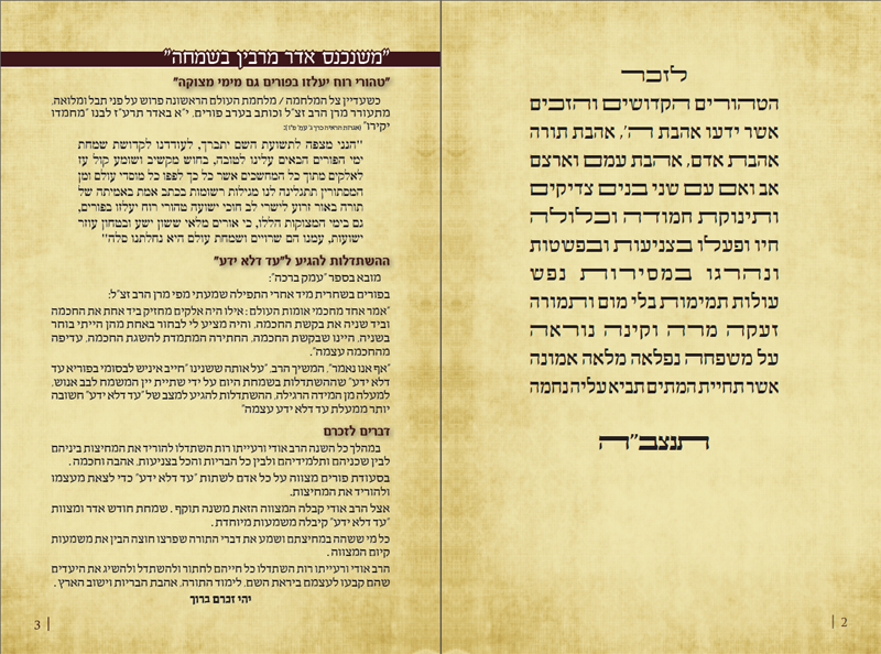 חוברת זיכרון לבני משפחת פוגל הי"ד בנושא פורים

(מצורף למגילת אסתר עם התרגום הארמי, מתורגם לעברית)