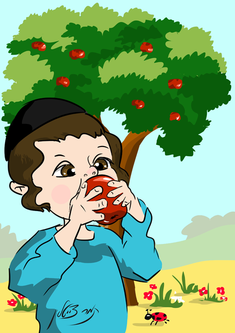 ילד אוכל תפוח בשדה