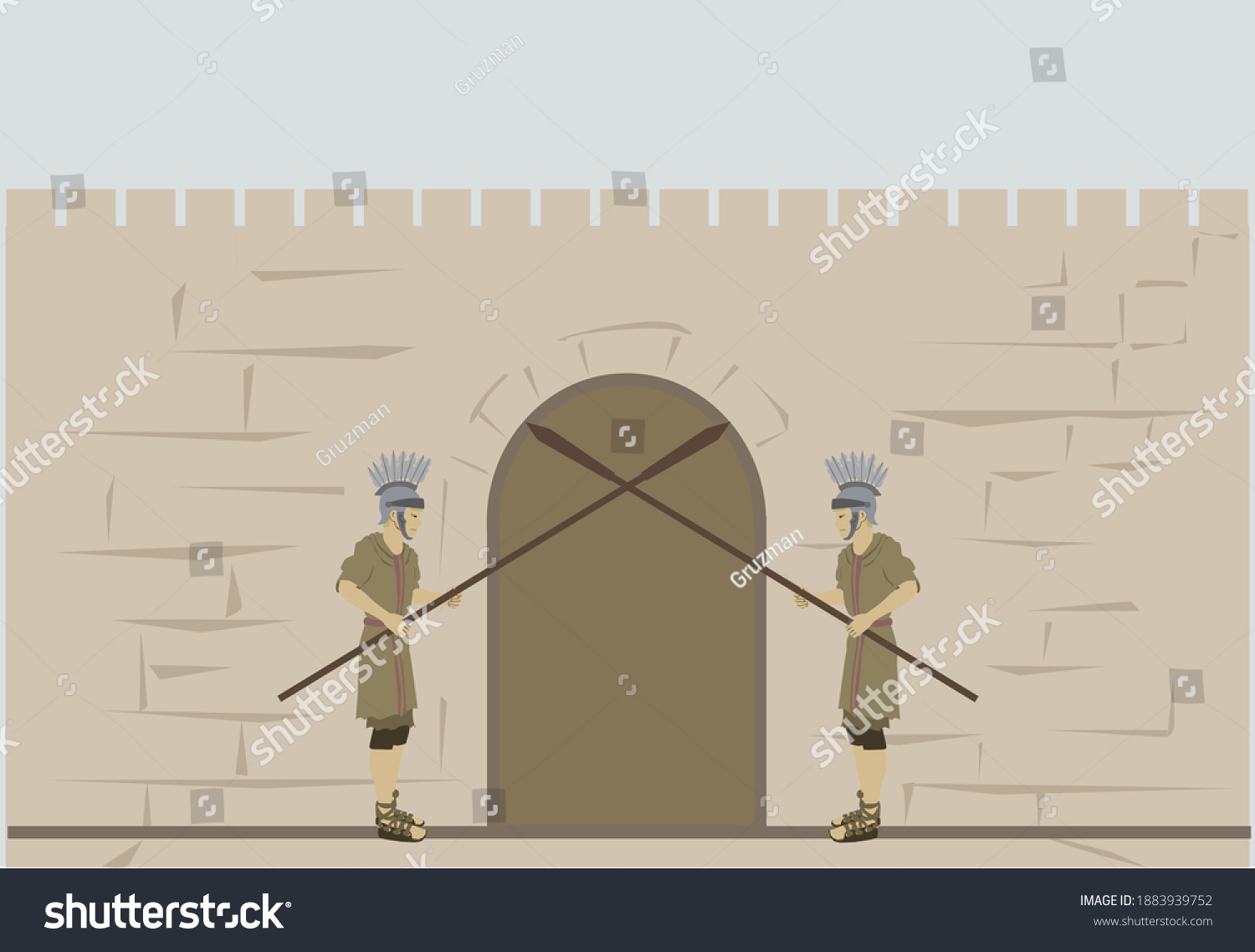 ציור המצור על ירושלים חיילים רומאיים רומים שומרים על שערי חומת ירושלים ציור וקטורי קליפ ארט-18...jpg