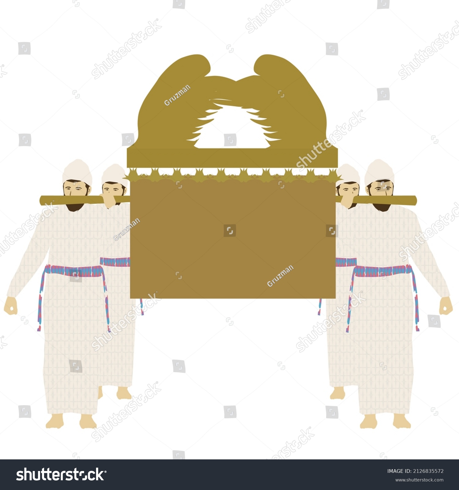 ציור וקטורי כהנים נושאים את ארון ה העדות הברית הזהב על כתפיהם בגדי כהונה עבודת המקדש יציאה למל...jpg