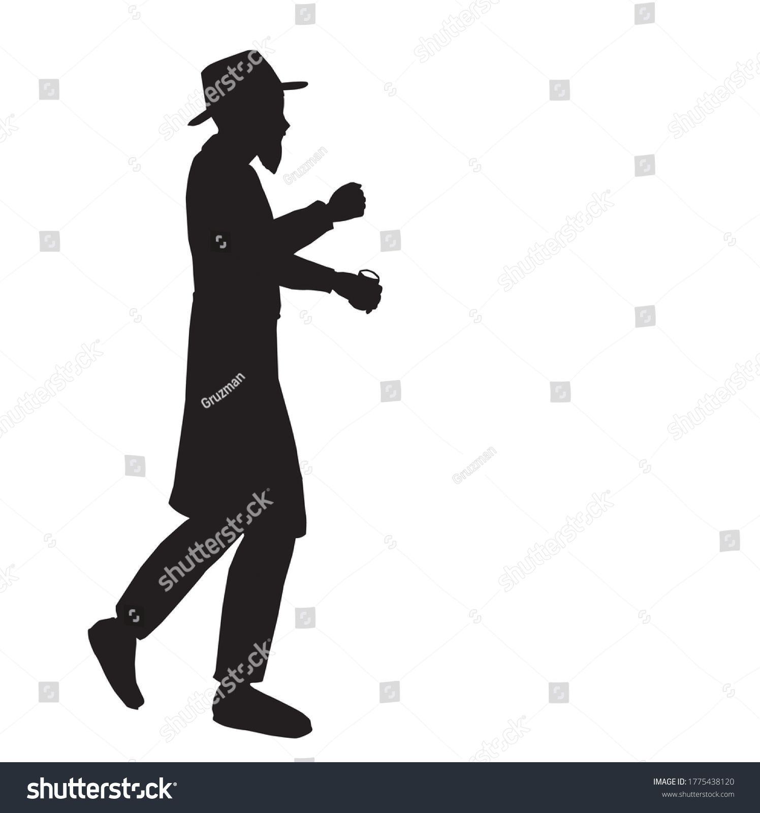 צלליות וקטורית שחורה ציור וקטורי של חסיד עם כוסית משקה ביד רוקד אומר לחיים מתוועד שר-1775438120.jpg