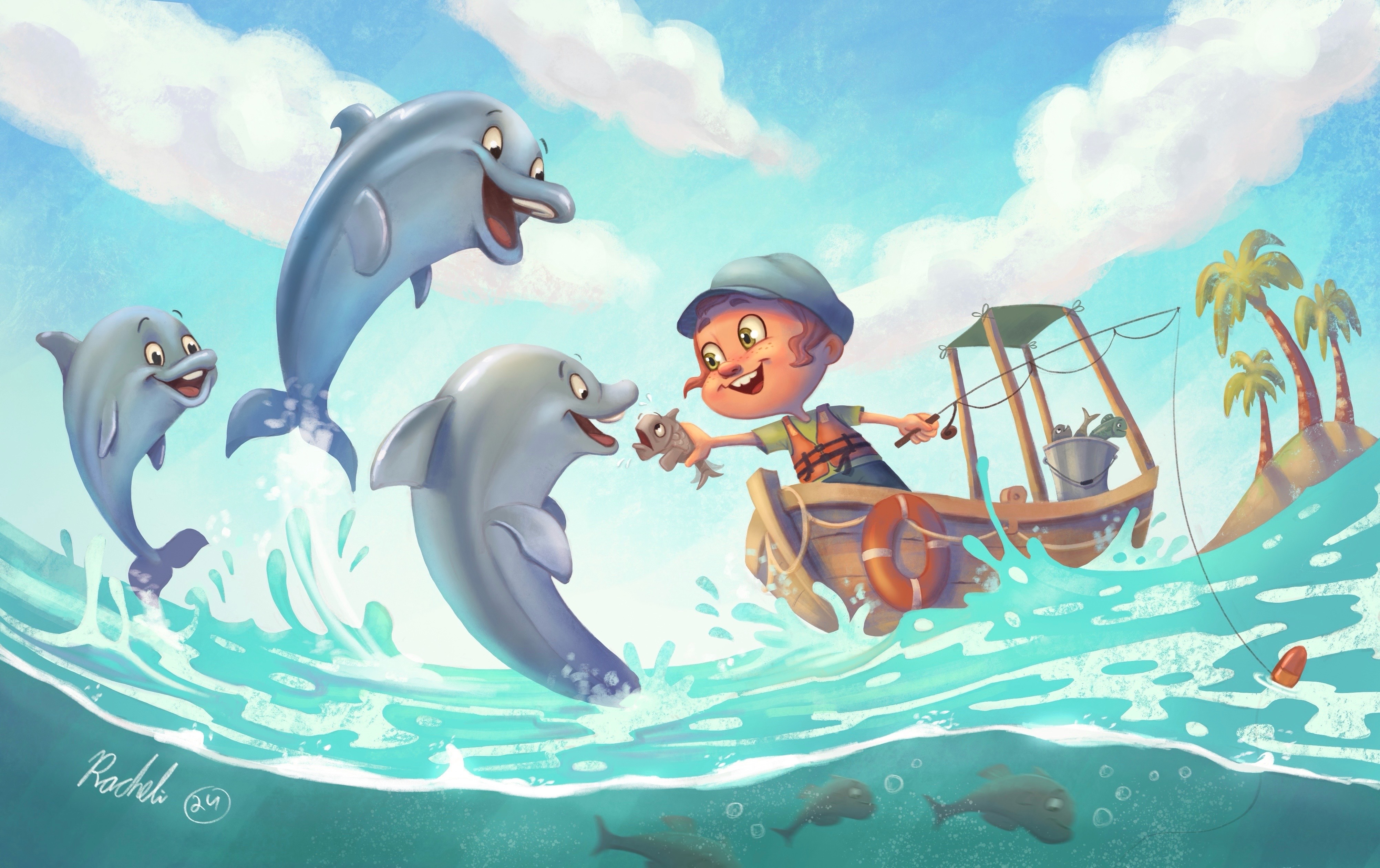 Boy and dolphins