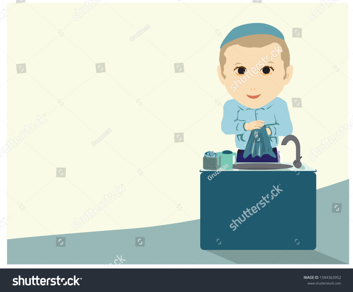 -vector-a-painting-of-an-ultra-orthodox-jewish-boy-wiping-his-hands-with-a-1584363952