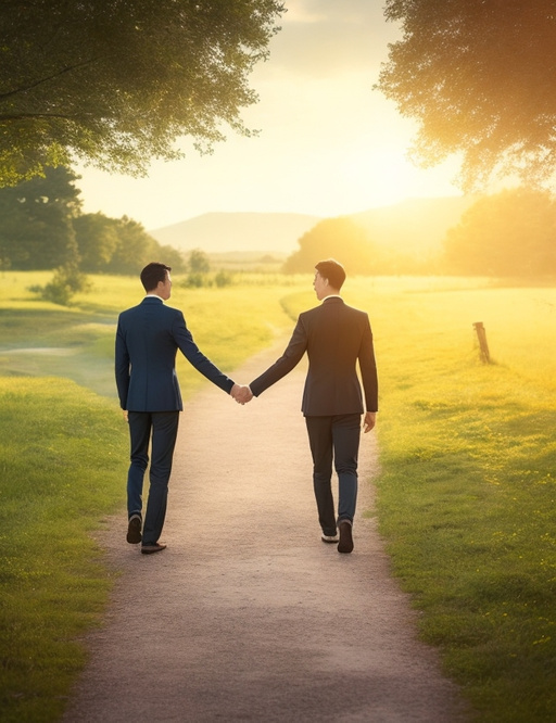 Two people shaking hands in the middle of a path