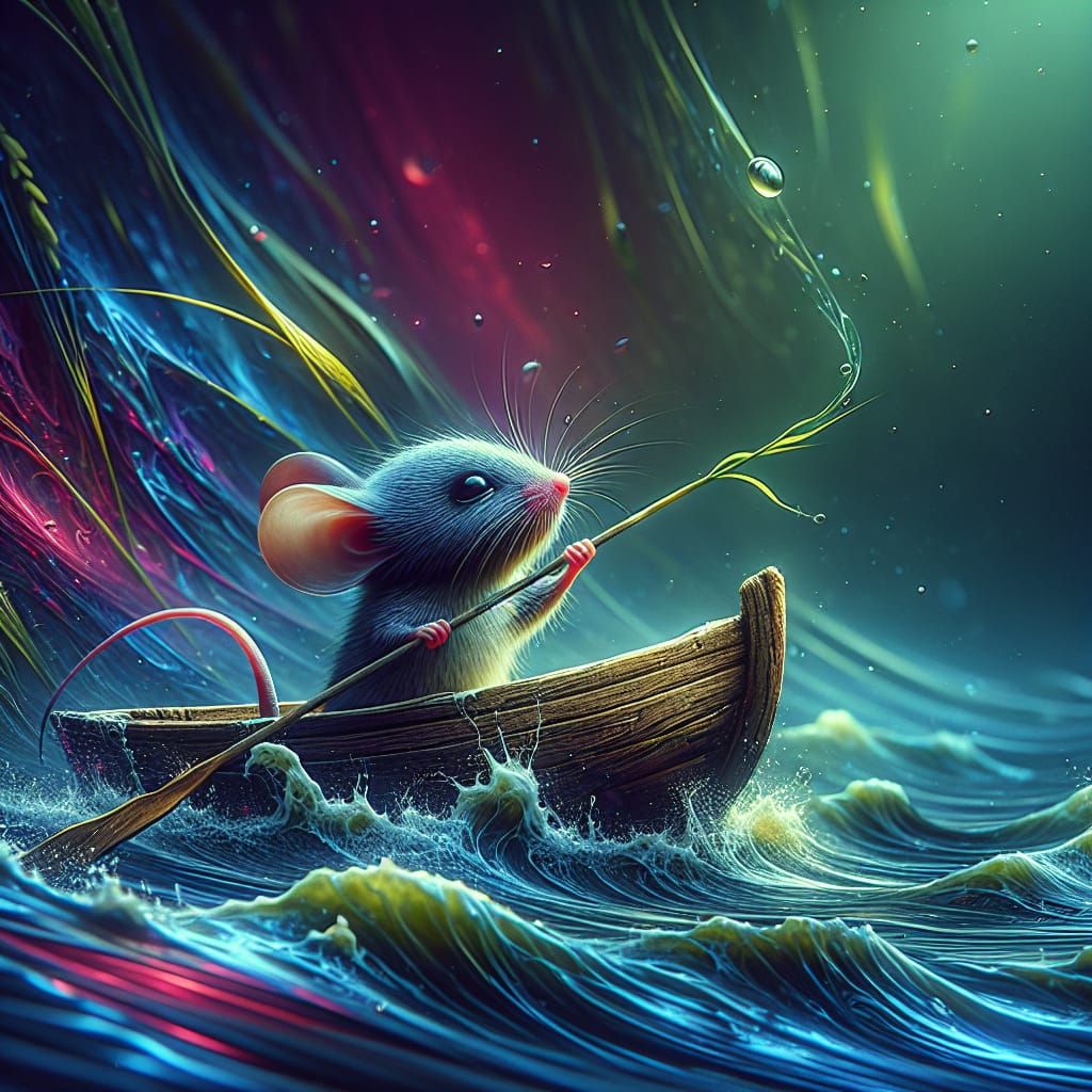A mouse rowing in a sea of colors.