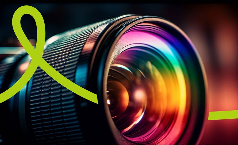 עדשת מצלמה מקצועית עם החזרי אור צבעוניים – קורסי הצילום בפרוג